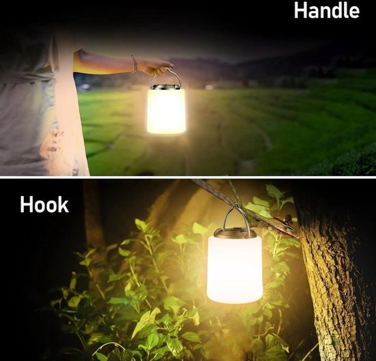 Set van twee oplaadbare campinglampen, 3000K warm wit licht, instelbare helderheid, 3 lichtstanden, meer dan 10 uur batterijduur, waterdicht. — afbeelding 2