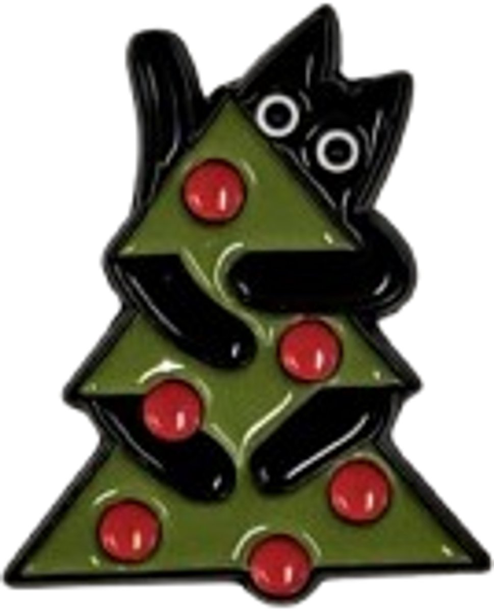Pin Broche - Kat in kerstboom - Kledingspeld - kerstmis - Speldje voor rugzak of kleding - Kleine cadeautjes - enamel pin - Grappige badge - 1 stuk