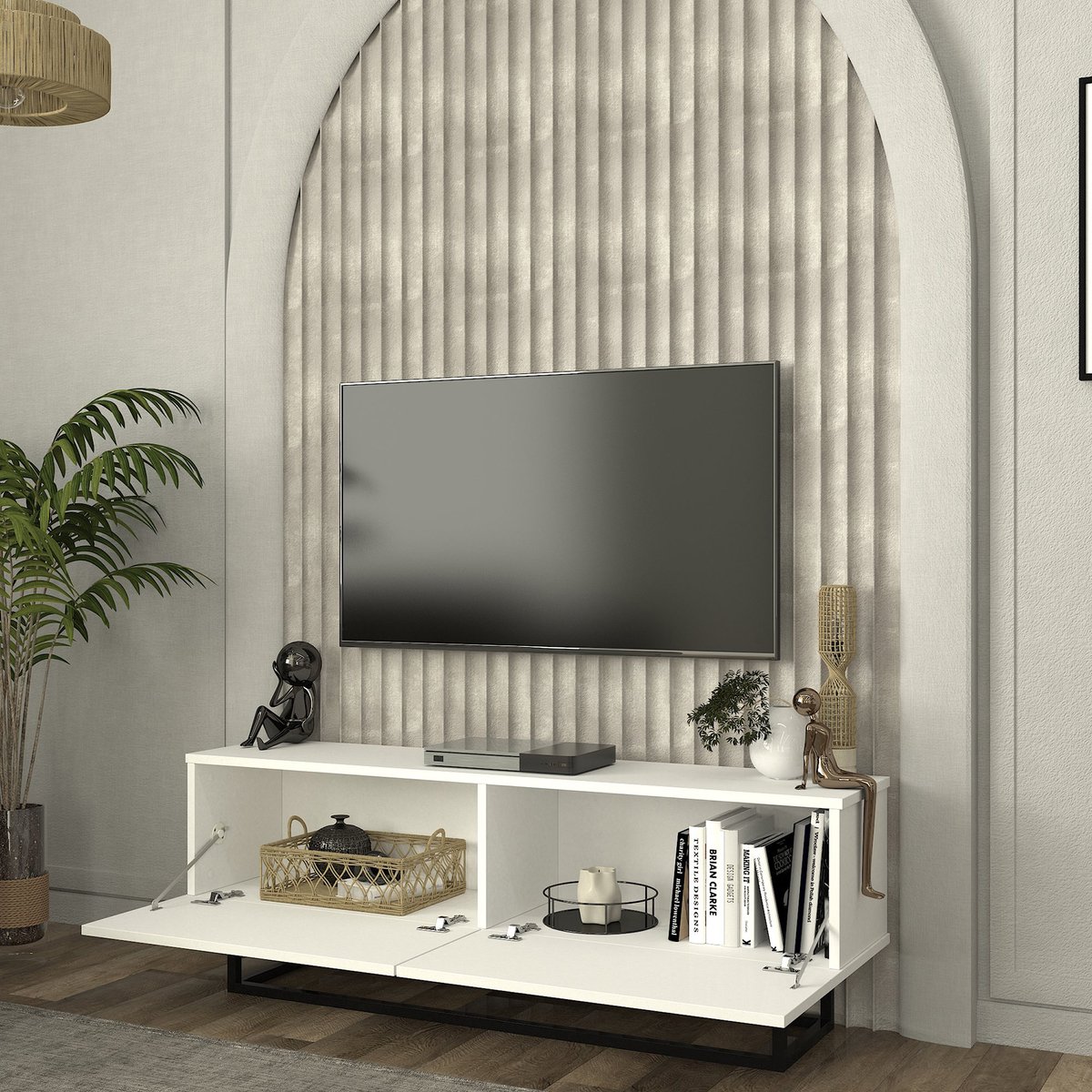 en.casa Tv-meubel Nolven kort frame 125x32x47 cm wit [en.casa] wit kort frame