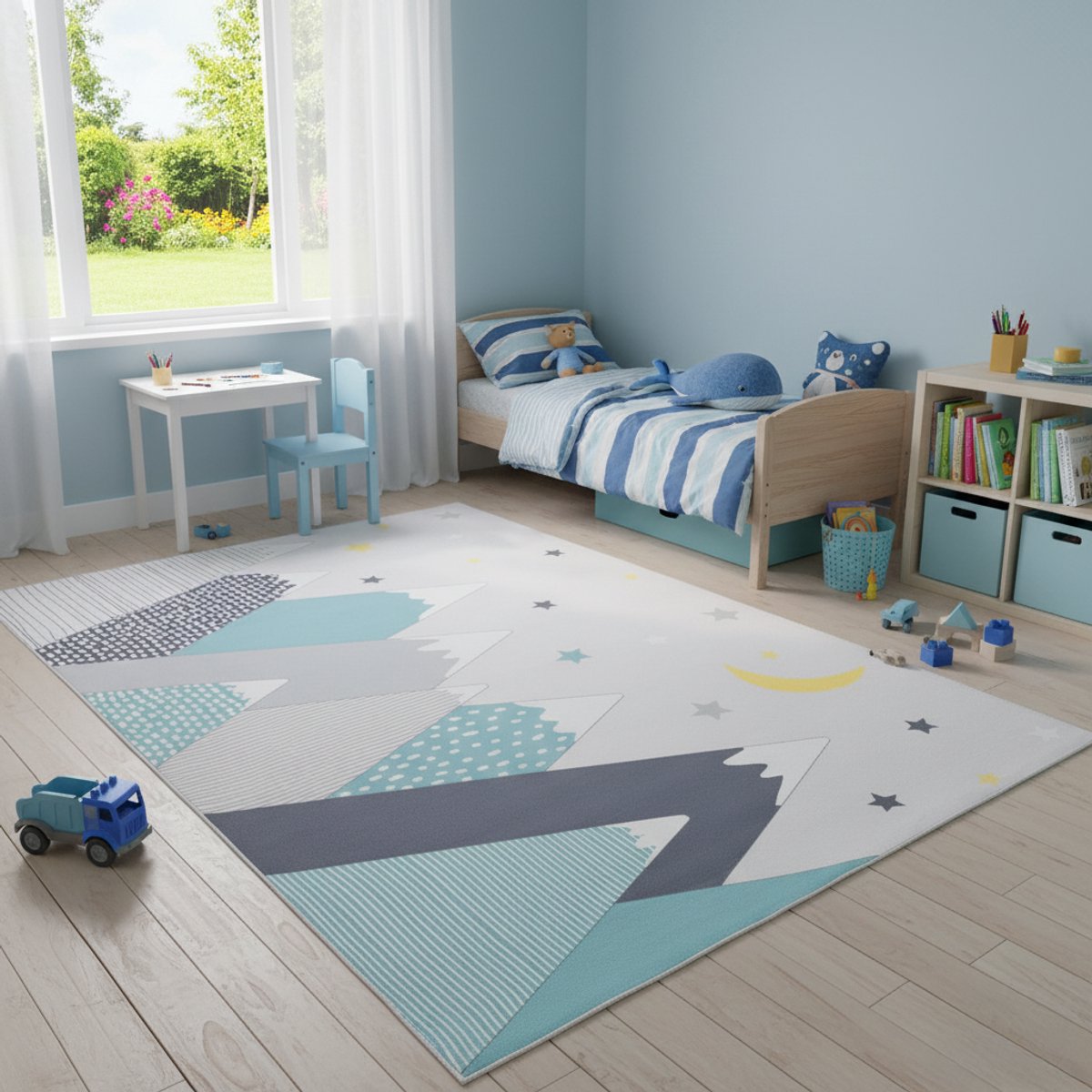Tapiso Joy Vloerkleed voor Kinderkamer Bergen Grijs Speelkleed met Bergmotief Tapijt voor