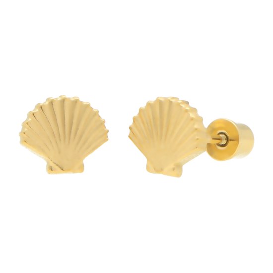 Boucles d'oreilles La Rosa Princesa en coquillage doré pour femmes et filles – acier chirurgical 316L – hypoallergénique – fermeture à vis – 8 mm