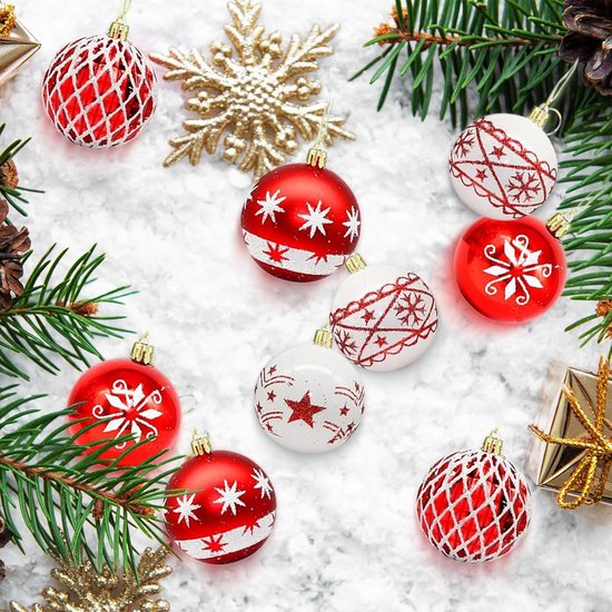 60x stuks kleine kunststof kerstballen rood 3 cm mat/glans/glitter | Rode- kerstballen.nl