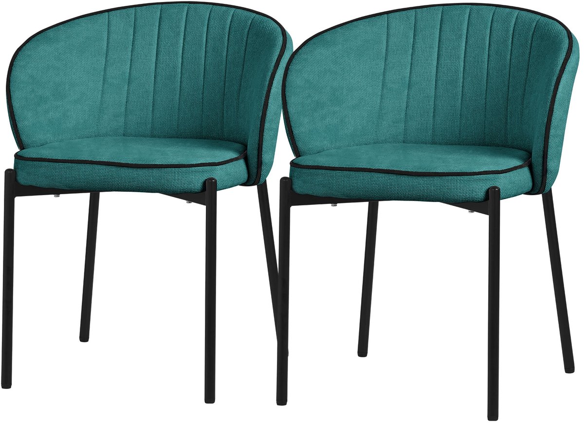 ml-design eetkamerstoelen set 2 stuks benzine gestoffeerde stoelen metalen poten comfortabele moderne dining chairs zachte zitting ergonomische rugleuning voor keuken eettafel woonkamer scandinavisch design eethoek zitstoel set stoelen Petrol
