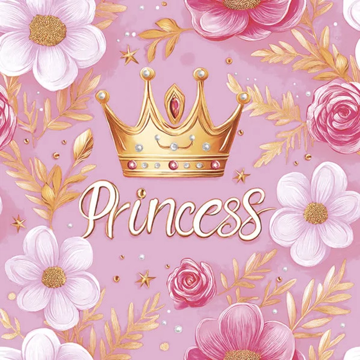 40 Servetten - Princess - Kroon - Bloem - Roze - Wit - Goud - 33 x 33 cm - 3-Laags - Daisy