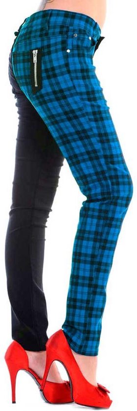 Banned - HALF BLACK HALF CHECK Skinny fit broek - XL - Zwart/Blauw