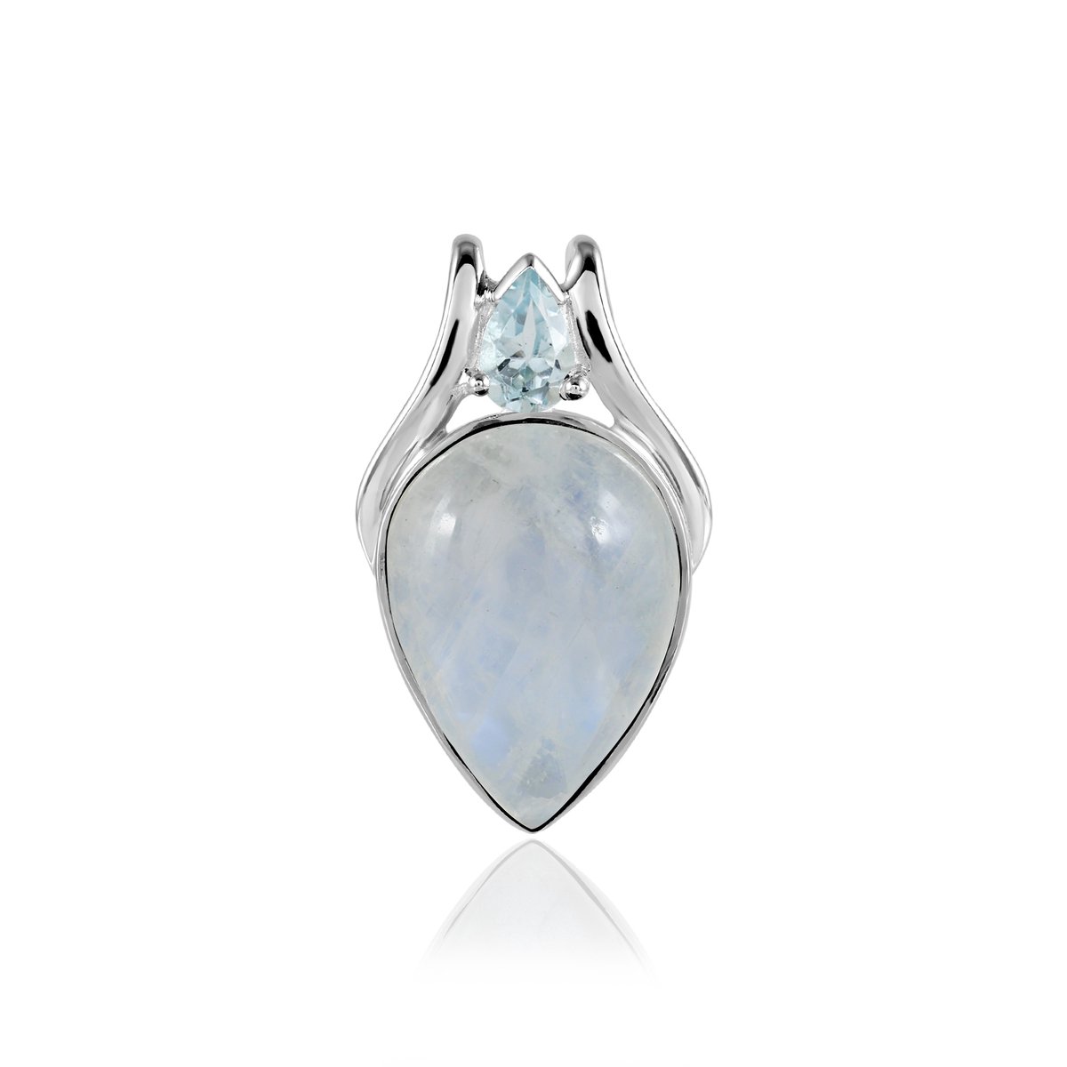 SilverGems druppelvormige zilveren hanger met Regenboog Maansteen en Blauwe Topaas edelstenen
