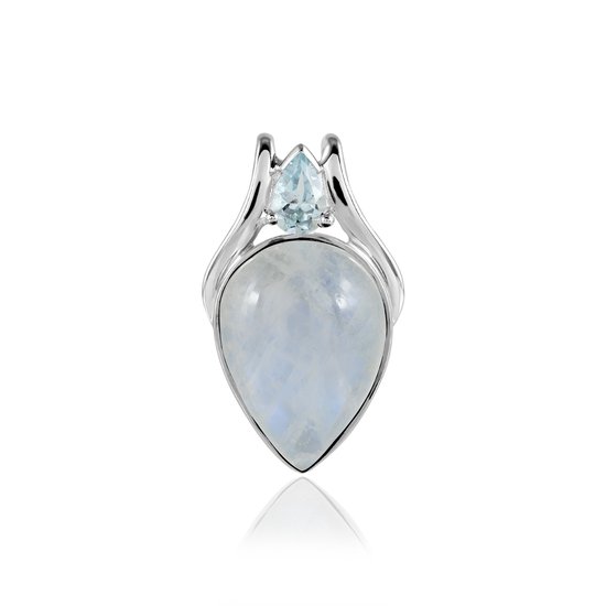 SilverGems Pendentif en argent en forme de goutte avec pierres précieuses Rainbow Moonstone et Blue Topaz