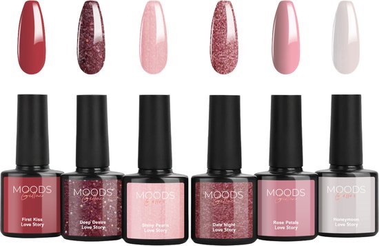 Moods Gellac 6-delige Set - Gellak Starterspakket - Gel Nagellak - 8ML - Love Story - Gellac - Nagels - Chique Kleuren - HEMA- & TPO-vrij