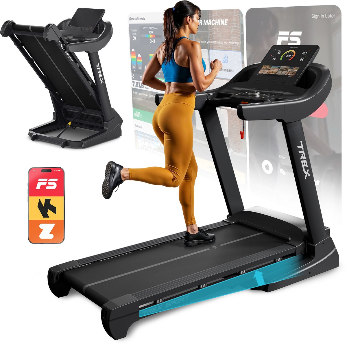 Trex Sport TX-1200TM Rook – Loopband – Automatische Helling (20 Standen) – 3 PK Motor – Compatibel met Zwift & Kinomap – Bluetooth & Touchscreen – 20 km/u – Max 140 kg