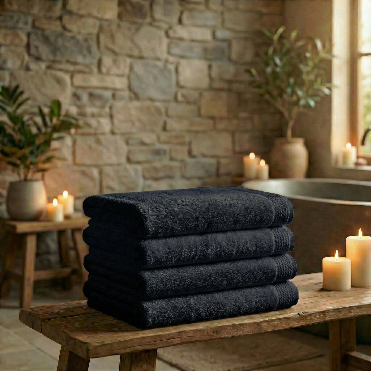 Anno 1588 - Hotel Badhanddoeken / Badlakens - 100% Katoen - 550gr/m2 - 70x140cm - Zwart - 4 stuks