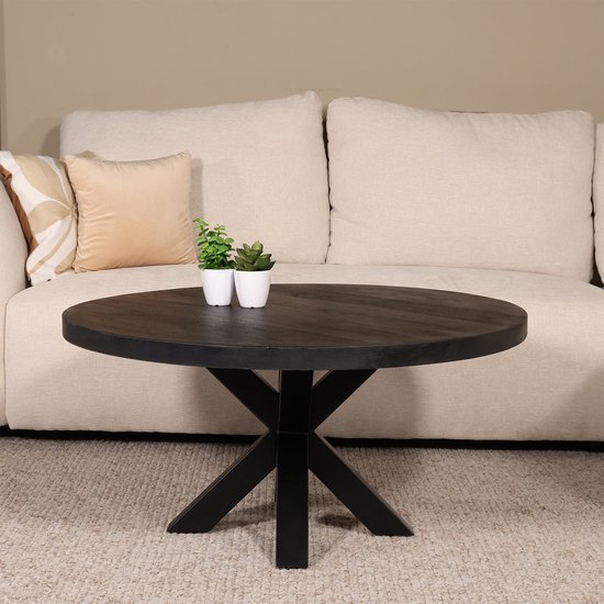 Salontafel rond zwart mangohout 90cm Jesse side table duurzaam hout mango bijzettafel