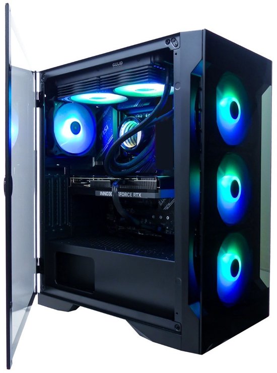 Ryzen 9 5950X Game PC|RTX 5070|1TB|32GB|Waterkoeling - 16-Cores@4.9 TURBO - Met 240mm Liquid Cooler en Magneetdeur - WiFi 6 / Bluetooth 5.4 - Windows 11 PRO - Gamdias Talos E2 Elite