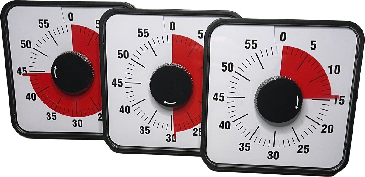 Casa Goods ® - 3 stuks - Aftelklok - Leerklok - countdown klok - Leerklok timer - Time management - 19 x 19 cm - zwart - met magneetstrip - werkt zonder batterijen