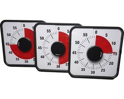Casa Goods ® - 3 stuks - Aftelklok - Leerklok - countdown klok - Leerklok timer - Time management - 19 x 19 cm - zwart - met magneetstrip - werkt zonder batterijen