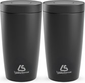 LuckySense® Koffiebeker to go - Set van 2 - Thermosbeker - Travel Mug - 380ml - RVS - Lekvrij - Zwart