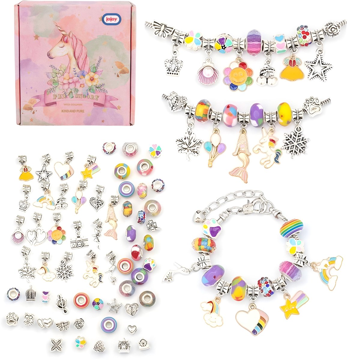 Jojoy - Armband Maken Voor Meisjes - Armband Kralen - Armband Set - 60 Bedels en Kralen - 3 Armbanden - FUNBRACE