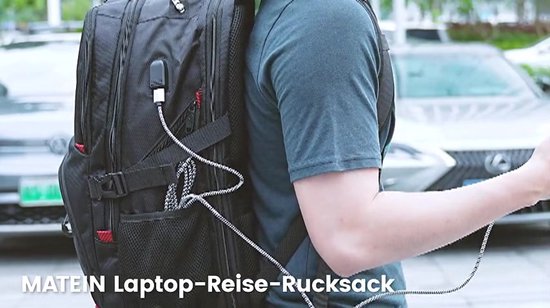 Matein Rugzak 50L Groot – Laptoprugzak voor 17 inch – Reisrugzak voor School, Werk en Reizen met USB-poort – Meerdere Vakken – Zwart