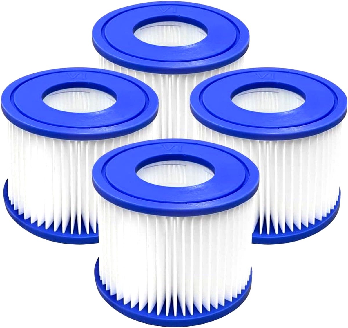 JustValue Filter Geschikt voor Bestway Lay Z Spa - 4 Stuks - Opblaasbaar Bubbelbad Accessoires - Filterpatronen Zwembad - Blauw / Wit