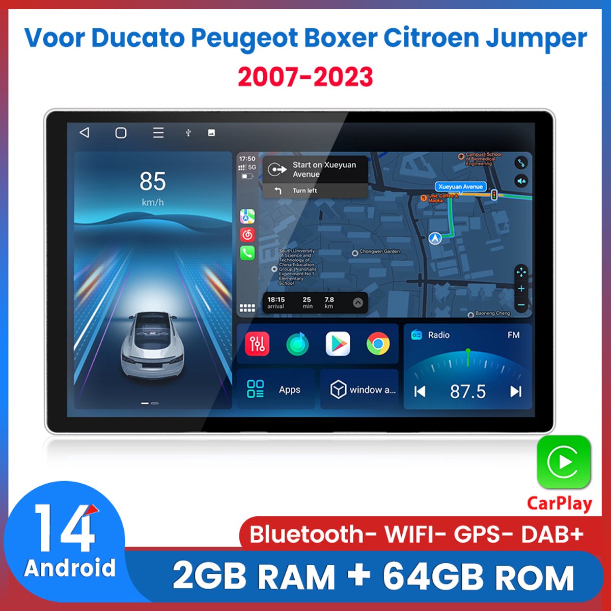 Awesafe 13.1 Inch Autoradio - Geschikt Voor Fiat Ducato / Peugeot Boxer / Citroen Jumper 2006 t/m 2023 - Android 14.0 - Apple Carplay & Android Auto - Ram 2GB+Rom 64GB - GPS Navigatie RDS - Bluetooth & Wifi - 2007 2008 2009 2010 2011 2012 2013 2014