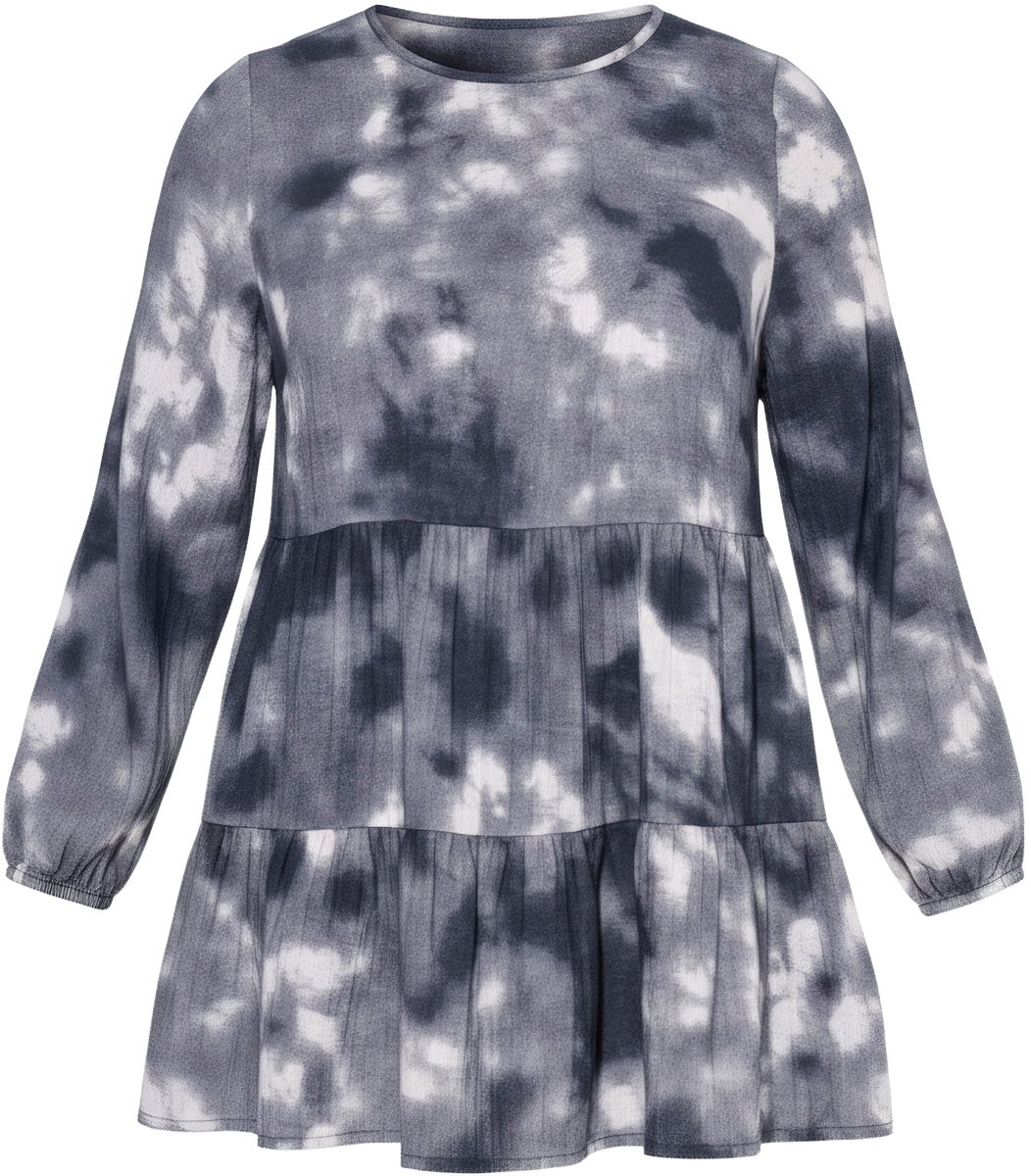 Angel of Style - Dames - Overhemdblouse mousseline batikmotief lange mouw - Grijsbeige - Maat 48