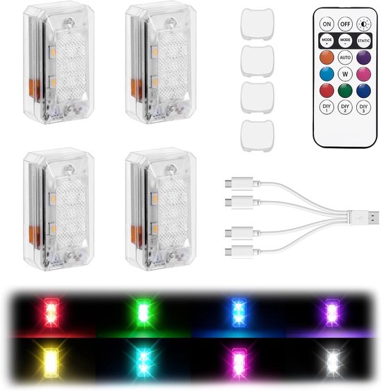 Lumières Stroboscopiques LED Lumières Stroboscopiques KaiDengZhe - Kit 4 LED 8 Couleurs Télécommande USB Moto Drone Led Trottinette électrique