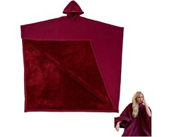 Hoodie Draagbare Deken - Draagbare Deken - Hoodie Blanket huggle - Oversized - Punk Extra Lange Hooded Cape voor Volwassenen - Super Zachte Warme Unisex Poncho Mantel - voor Lounge en Outdoor - rood - 125cm