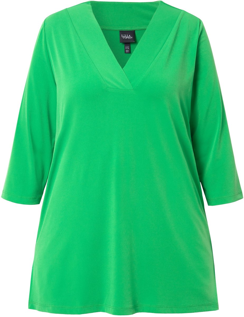 Ulla Popken - Dames - Longshirt A-lijn V-hals 3/4-mouwen - Mosgroen - Maat 58+