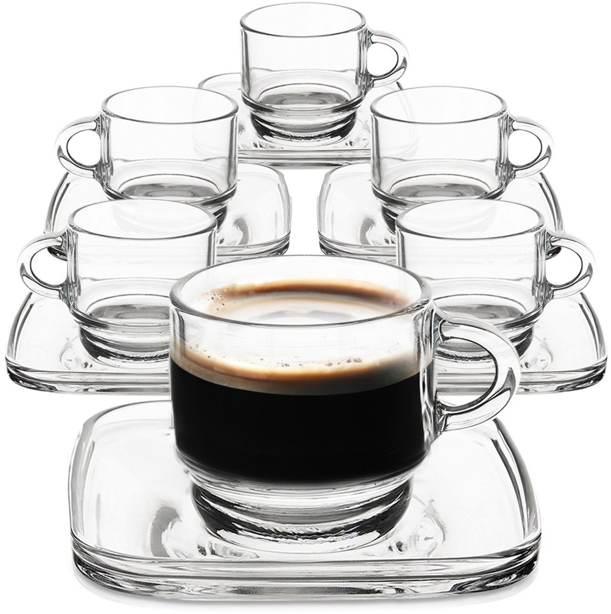 LAV - Espresso kopjes set - Cozy - 90cc - Glas - 12-delig met onderleggers - Helder