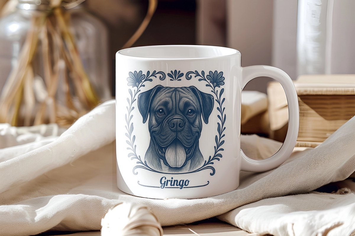 Delfstblauw mok Boxer met naam - Gepersonaliseerd cadeau - 300 ml - Geschikt voor koffie & thee - Vaatwasbestendig