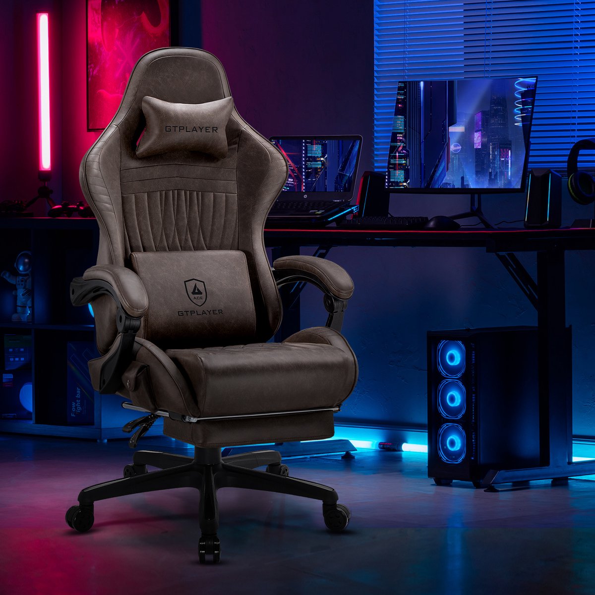 Leren game stoel, Ergonomische game stoel, bureau stoel met - afbeelding 3