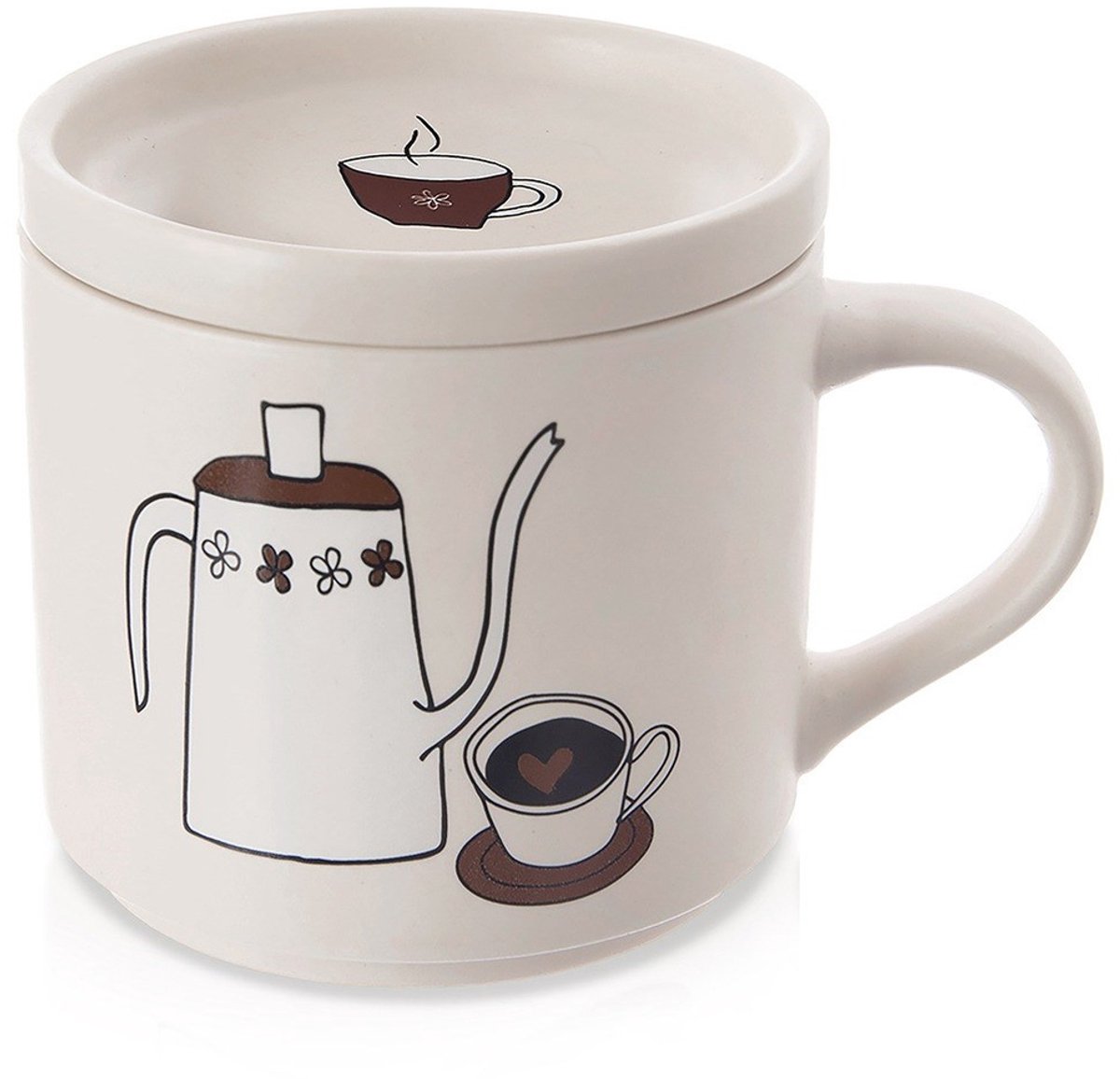 Orion - Porseleinen Mok - Met Deksel - 420ml - Beige