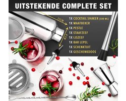 Candala Cocktailset - Cocktail Shaker Set - Vaatwasser veilig & Roestvrij Staal - Cocktail accessoires - Mixer cocktails - Gin tonic kit