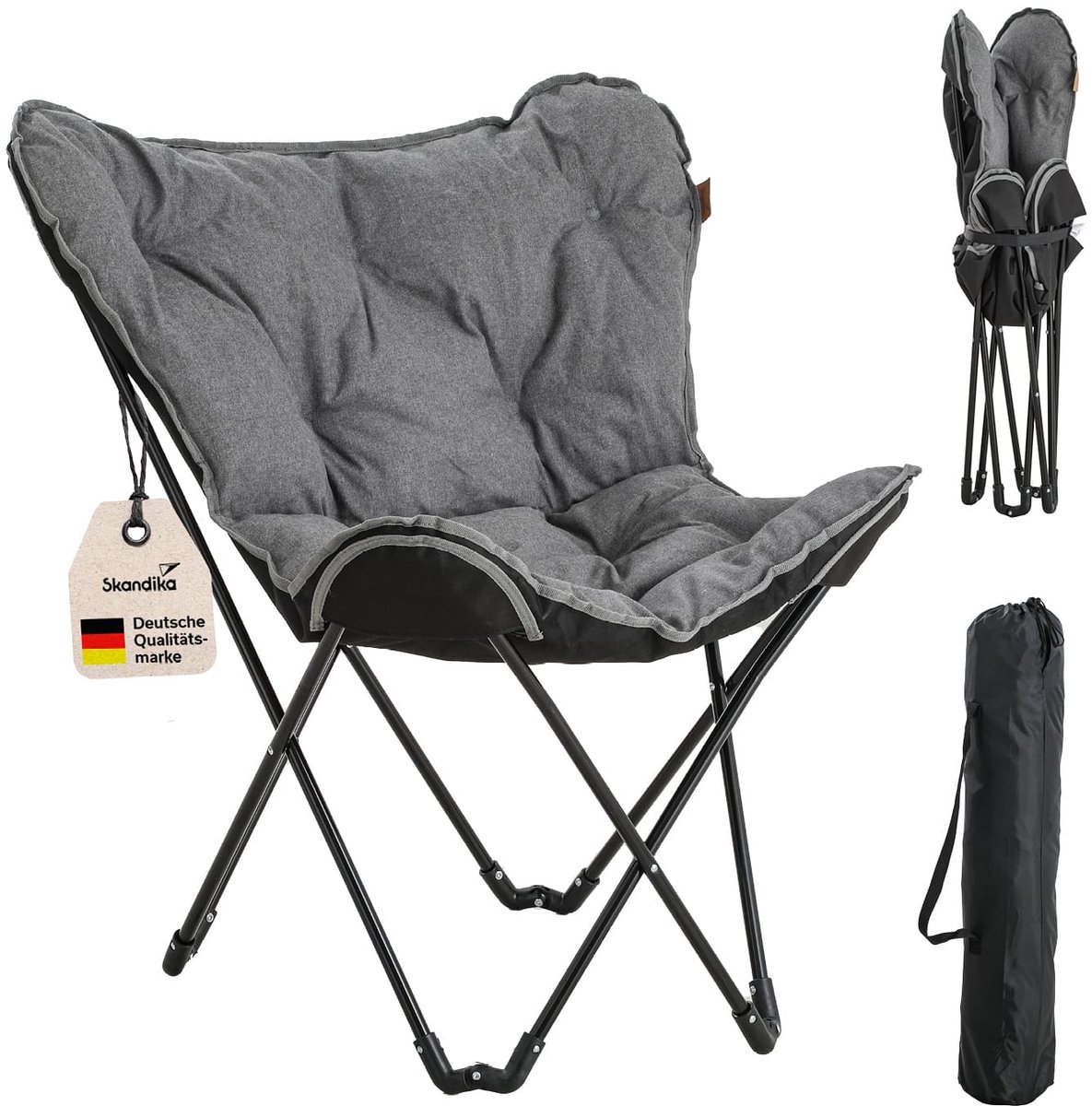 Skandika Tolga XL campingstoel - opvouwbaar met zachte vulling, zithoogte 45 cm, tot 120 kg, slechts 3,5 kg, met draagtas | ideaal voor camping, festival, tuin en buitengebruik