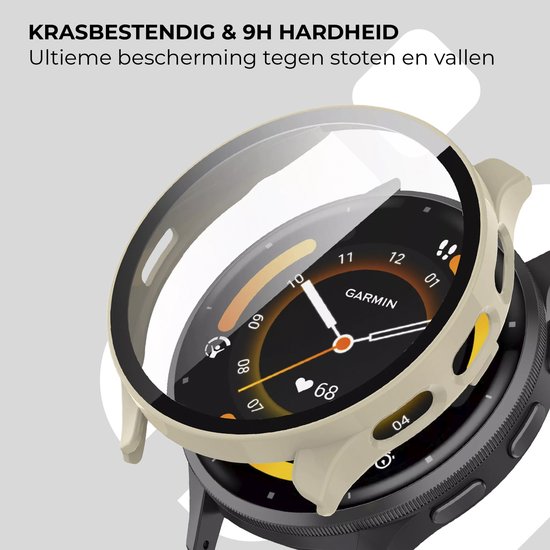 Strap-it Bescherm Hoesje met Glasplaat – Geschikt voor Garmin Venu 3s – Beige – Case met Screen Protector