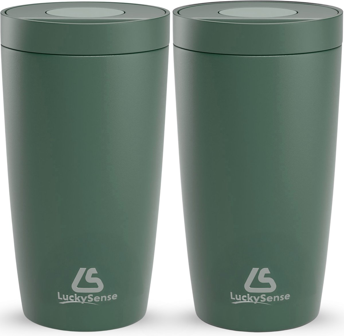 LuckySense® Koffiebeker to go - Set van 2 - Thermosbeker - Travel Mug - 380ml - RVS - Lekvrij - Donkergroen