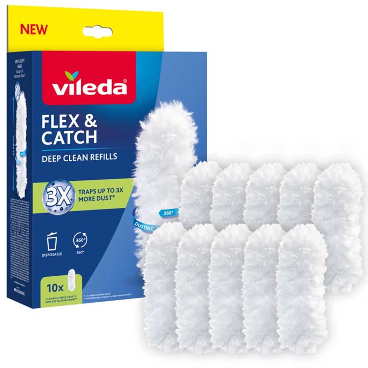 Vileda Flex&Catch - Stofbezem navullingen - 10 stuks - 100% gerecyclede vezels, 360° navulling