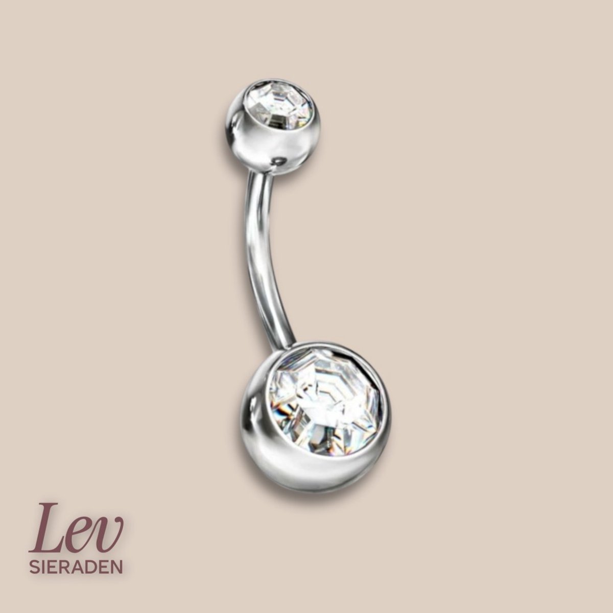 Lev Sieraden - Navel piercing, 4 en 6 mm bal met steen 1.6x10 mm chirurgisch staal Navel Piercing Zirkonia