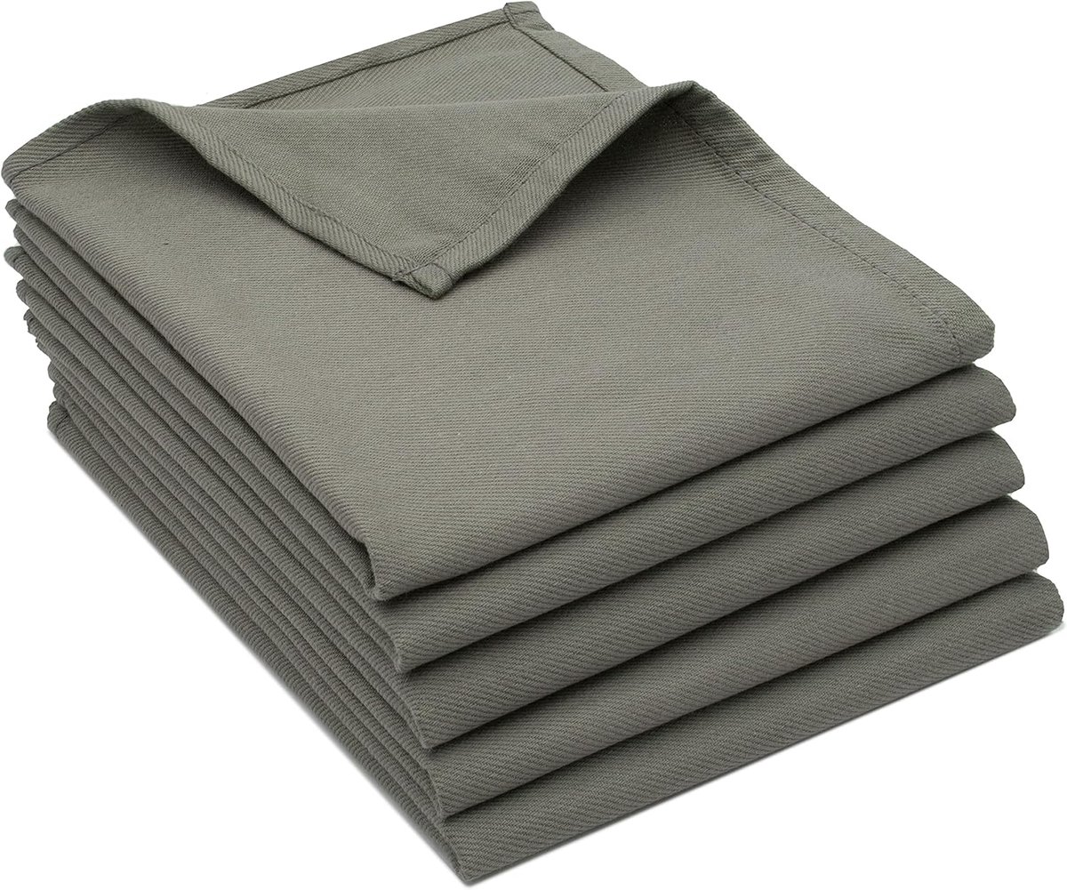 Famanu - Set van 5 antraciet theedoeken 50x70 cm, absorberend katoen