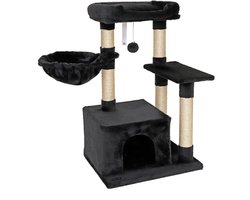 lionto kattenkrabpaal 85 cm, zacht pluche & met meerdere ligplekken, zwart