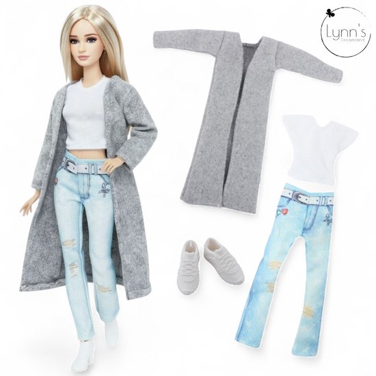 Lynn’s poppenkleertjes - Set ‘Zoë’ - Geschikt voor modepop - Set van 3 complete outfits - Inclusief schoenen en tas - Kledingset voor modepoppen - Cadeauzakje van Lynn’s — afbeelding 4