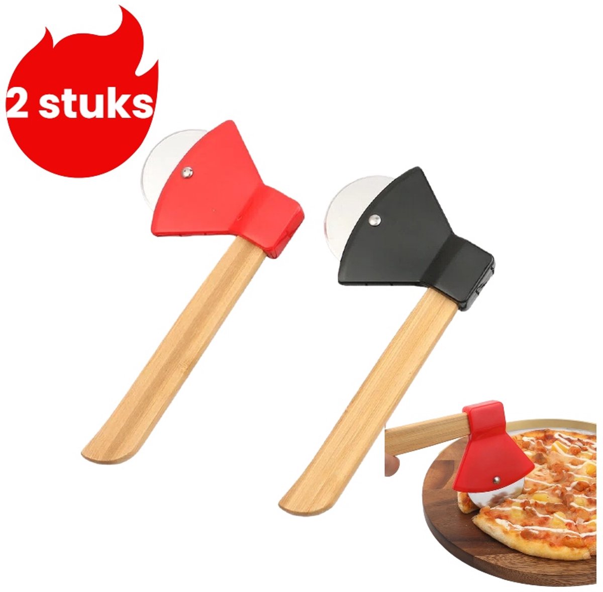 2-delige pizzaroller - Bijlsnijder - Keukengadgets - Creatieve pizzasnijder - Rood*1 - Zwart*1