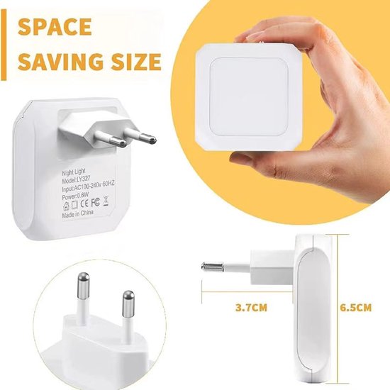 2-stuks LED-nachtlampje - Kindernachtlampje met stekker - Dimbaar sensornachtlampje - Warm wit licht 2700-3200k - Met automatische schemersensor - Geschikt voor kinderkamers, slaapkamers, keukens en gangen - Wit van Merkloos — afbeelding 2