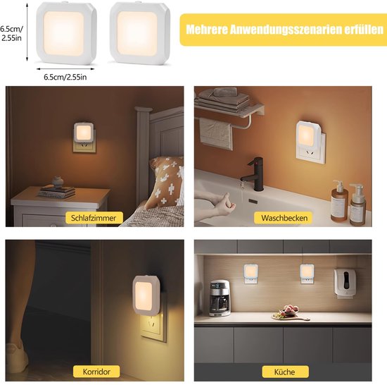 2-stuks LED-nachtlampje - Kindernachtlampje met stekker - Dimbaar sensornachtlampje - Warm wit licht 2700-3200k - Met automatische schemersensor - Geschikt voor kinderkamers, slaapkamers, keukens en gangen - Wit van Merkloos — afbeelding 4
