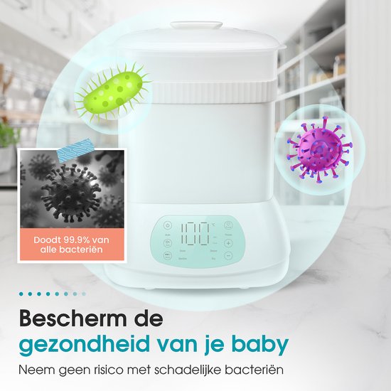 Sweet Sprout 6-in-1 Sterilisator met Stoomfunctie - Flessen sterilisator - Babyfles reiniger - Stoomsterilisator - Flessenwasser - Geschikt voor 6 flesjes - Met droogfunctie - Incl. 5 bewaarzakjes en flessenborstel van Sweet Sprout — afbeelding 3