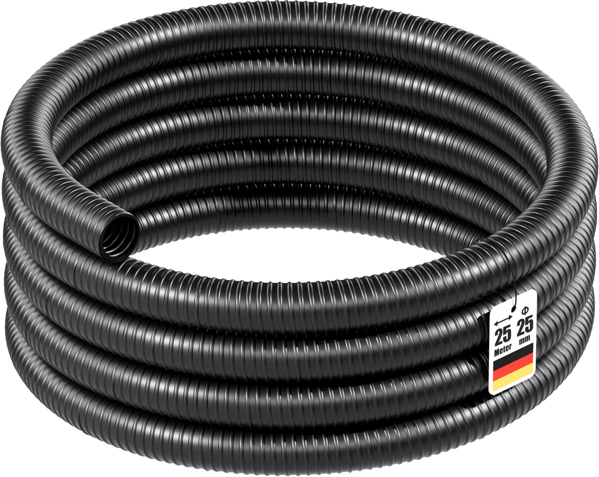 Vijverslang 25m, flexibel, 25mm (1") zwart zuigslang drukslang