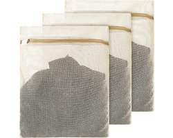 Waszakken - Wasnetten - Set van 3 - 30x40cm - wasnet voor wasmachine - Bescherm je Wasgoed en Wasmachine - herbruikbare en duurzame mesh waszak - Wasnetten met Rits voor Wasgoed - Khaki