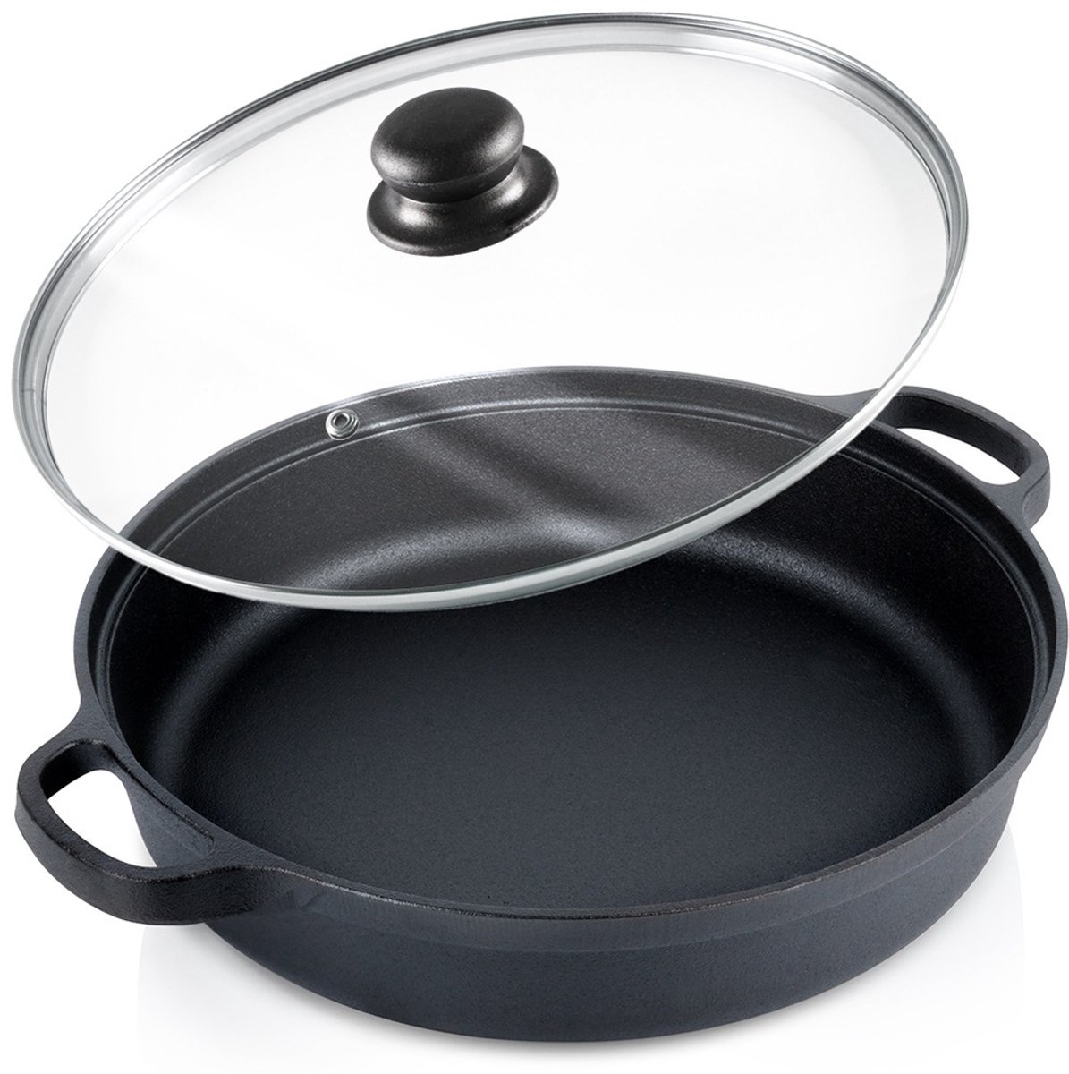 Vilde Cast Line - Gietijzeren Diepe Koekenpan - 30 cm - 3,5 l - Glazen Deksel