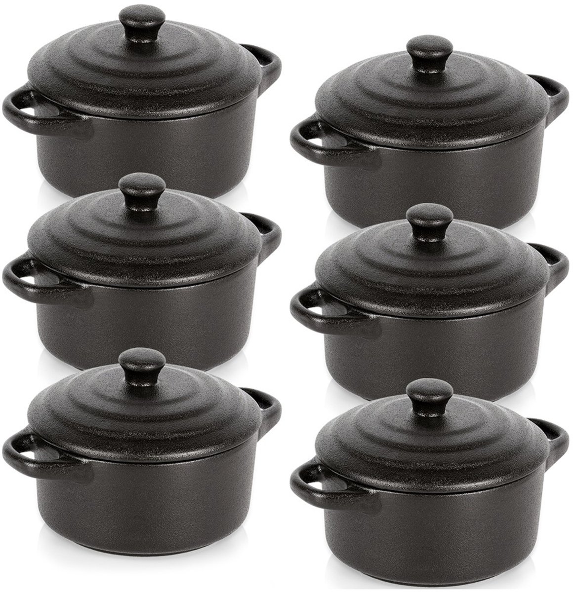 Vilde - Porseleinen Ovenschaal Set - 450 ml - Met Deksel - Zwart