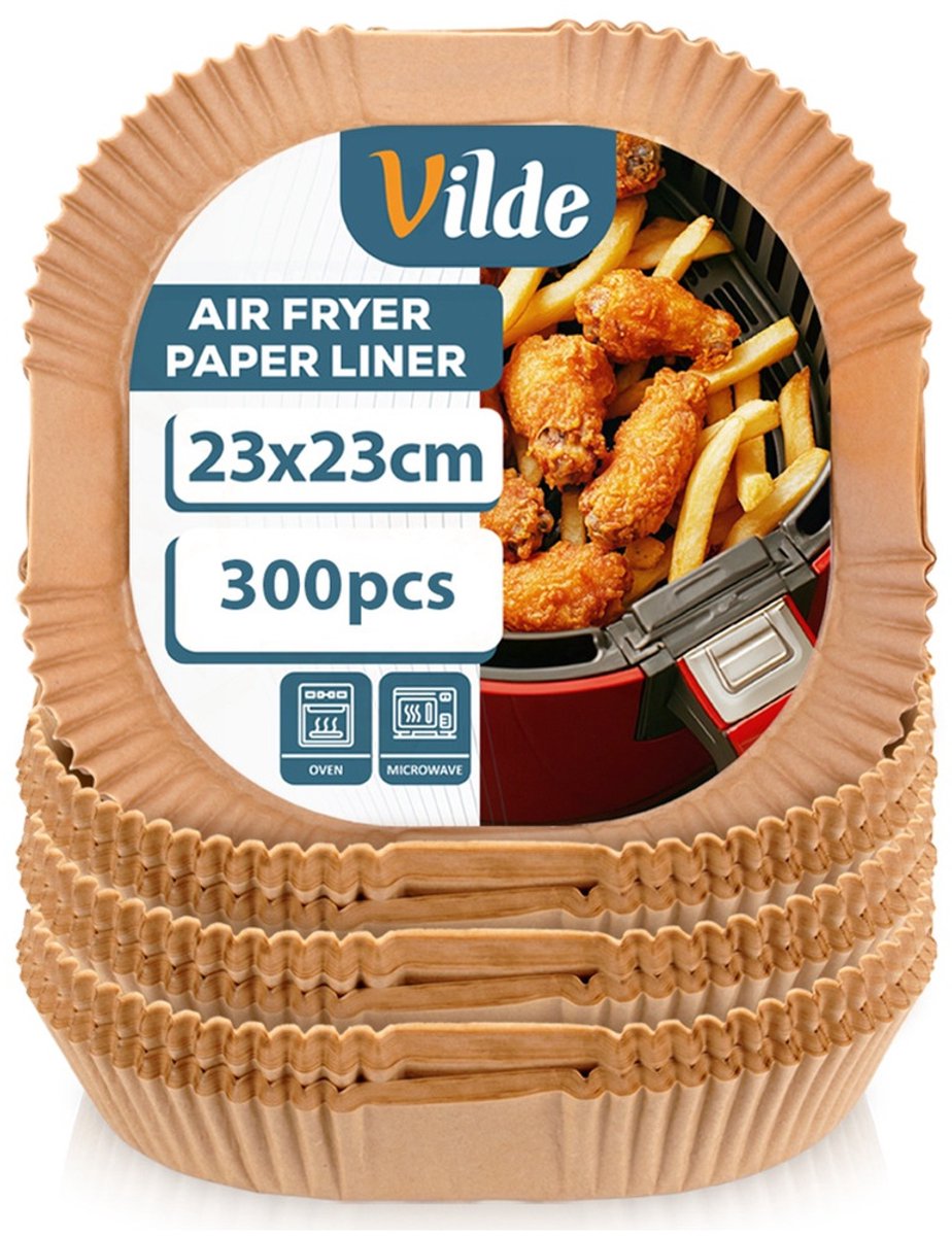 Vilde Air Fryer Bakpapier Bakjes - 300 Stuks - Vierkant 20x20 cm - Wegwerp - Olie- en Waterbestendig - Voor Hete Lucht Friteuse, Oven en Magnetron