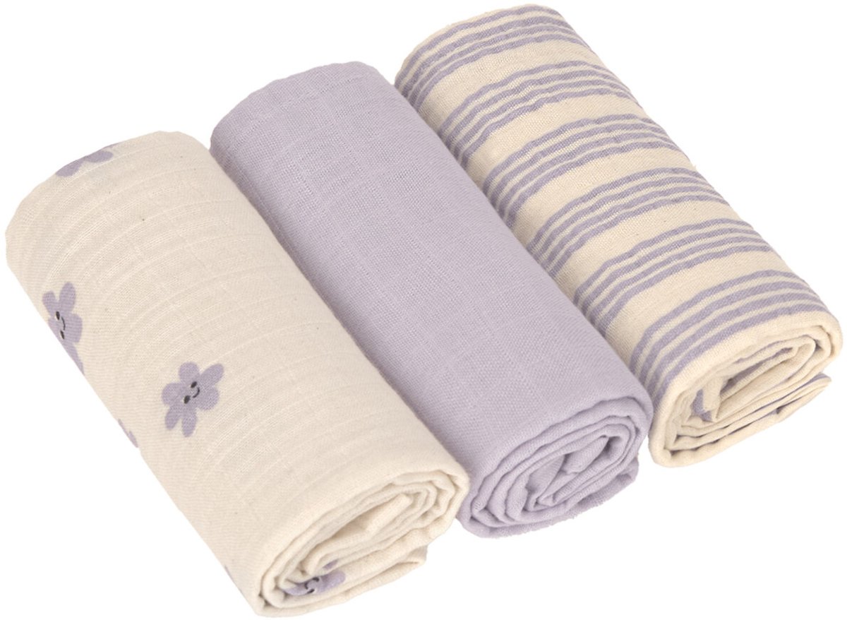 Lässig Tiny Team Swaddle & Burp Doeken - 3 Stuks - 60 x 60 cm - Pastel Lila